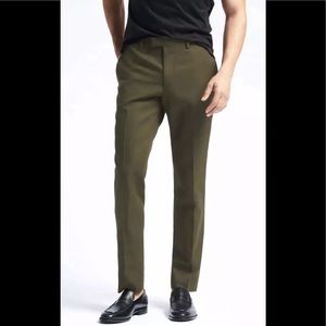 Slim cotton linen blend suit pant olive green